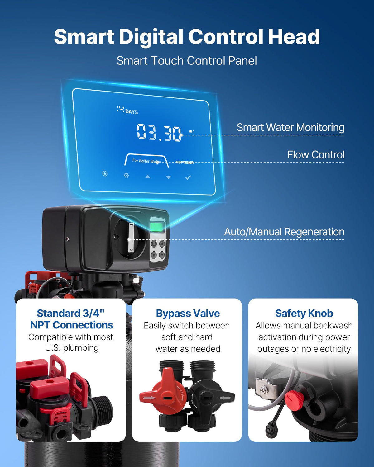 VEVOR Water Softener, 64, 000 Grains Whole House Water Softener System, with Automatic Digital Control Head, Bypass Valve, Reduce Hardness and Minerals