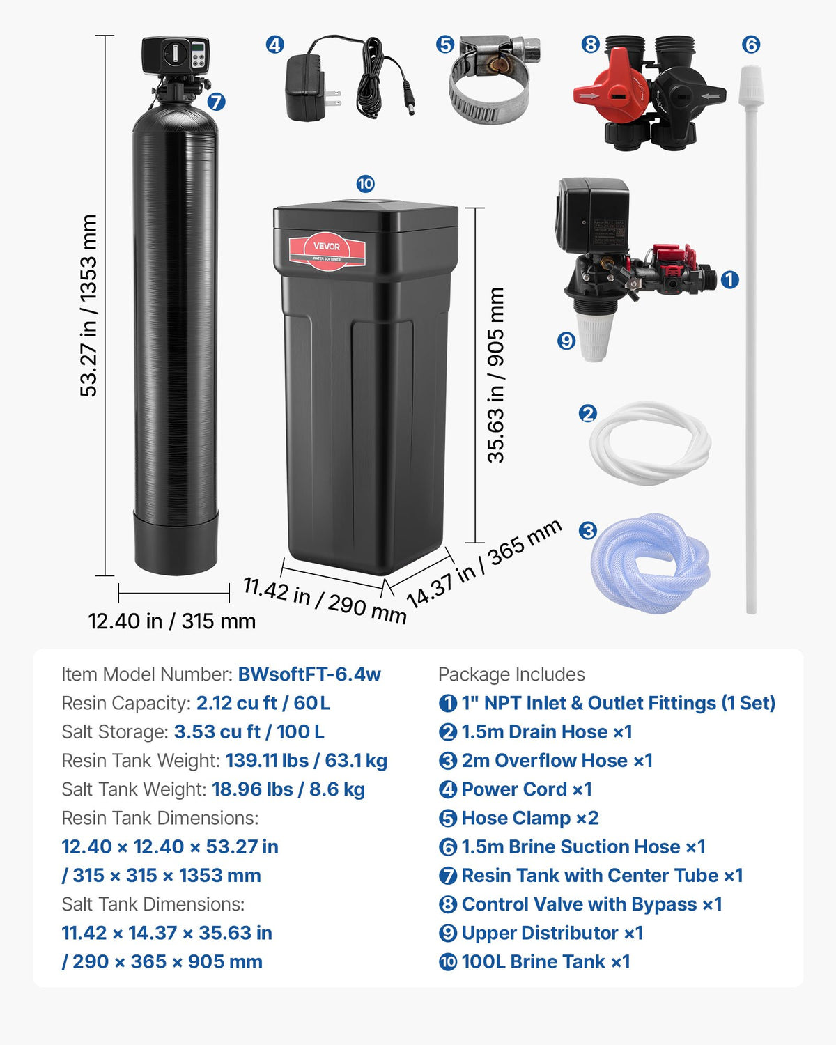 VEVOR Water Softener, 64, 000 Grains Whole House Water Softener System, with Automatic Digital Control Head, Bypass Valve, Reduce Hardness and Minerals