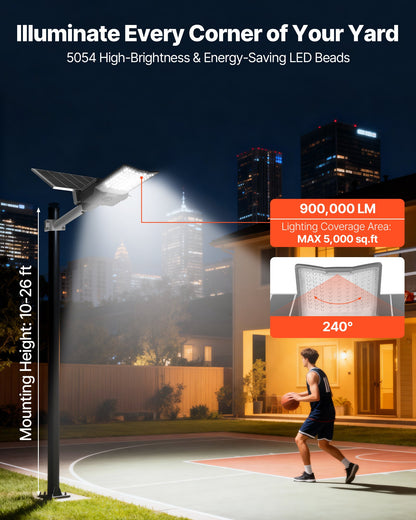 VEVOR 12000W Solar Street Light Outdoor, 900000LM, High Powered Commercial Parking Lot Light Dusk to Dawn, Split Type LED Flood Security Lamp with RF Remote Control, IP65 Waterproof, for Driveway Yard - FTSTYNLDHS122NVTQ001V9 - view 3
