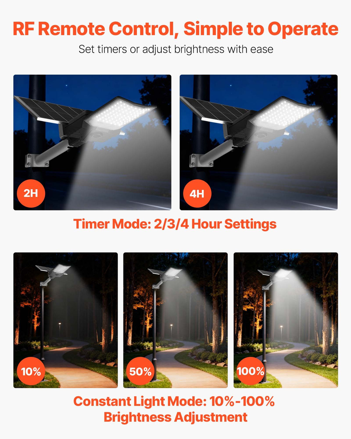 VEVOR 12000W Solar Street Light Outdoor, 900000LM, High Powered Commercial Parking Lot Light Dusk to Dawn, Split Type LED Flood Security Lamp with RF Remote Control, IP65 Waterproof, for Driveway Yard - FTSTYNLDHS122NVTQ001V9 - view 6