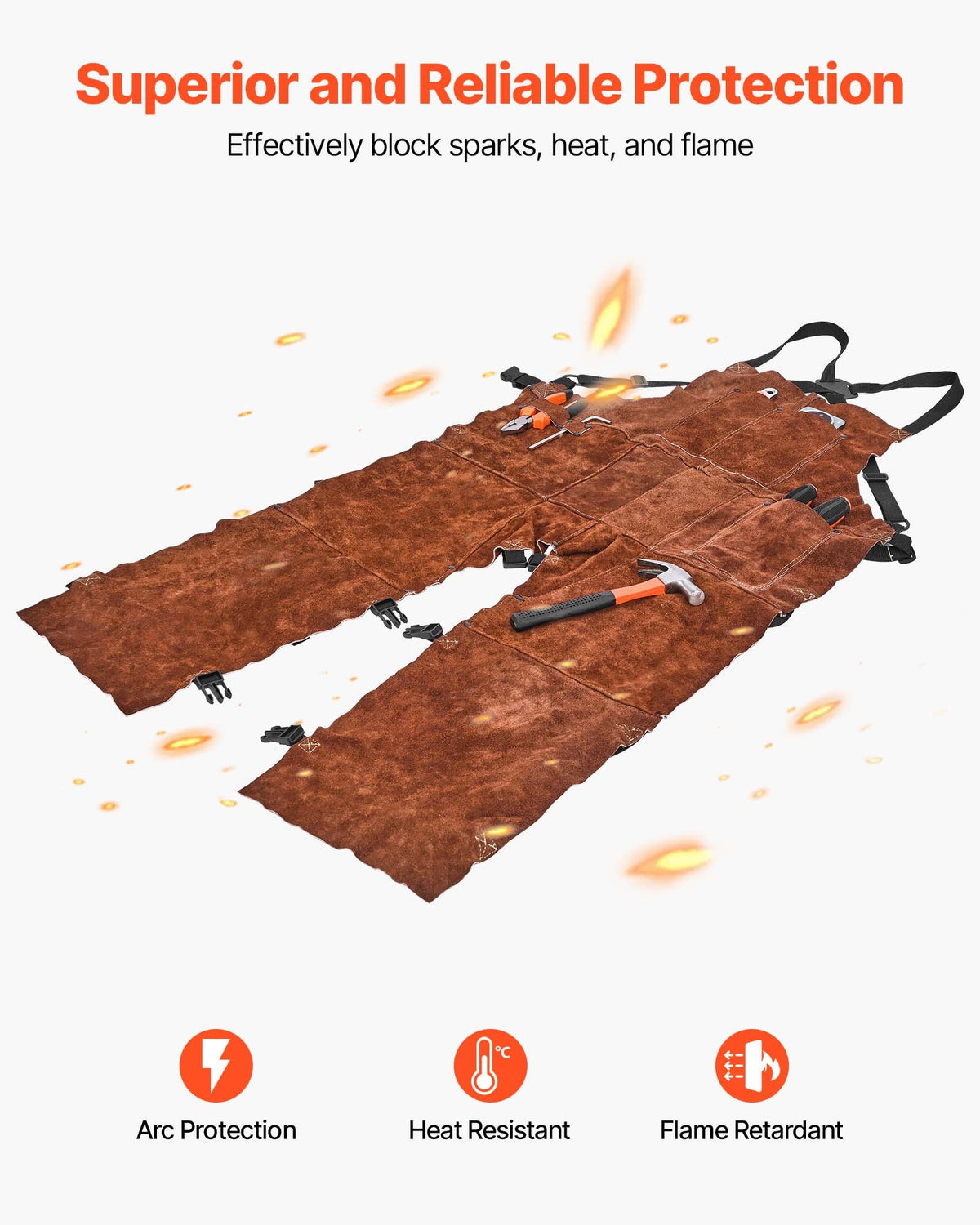 VEVOR Leather Welding Apron Split Leg, Heavy Duty Cowhide Flame Resistant Welding Pants for Men Women, Heat-Resistant Safety Apron with 3 Pockets for Woodworking, Gardening, Blacksmithing, XL-Size - FTWQFTWQNPFRF0HUL001V0 - view 5