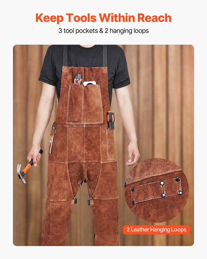VEVOR Leather Welding Apron Split Leg, Heavy Duty Cowhide Flame Resistant Welding Pants for Men Women, Heat-Resistant Safety Apron with 3 Pockets for Woodworking, Gardening, Blacksmithing, XL-Size - FTWQFTWQNPFRF0HUL001V0 - view 6