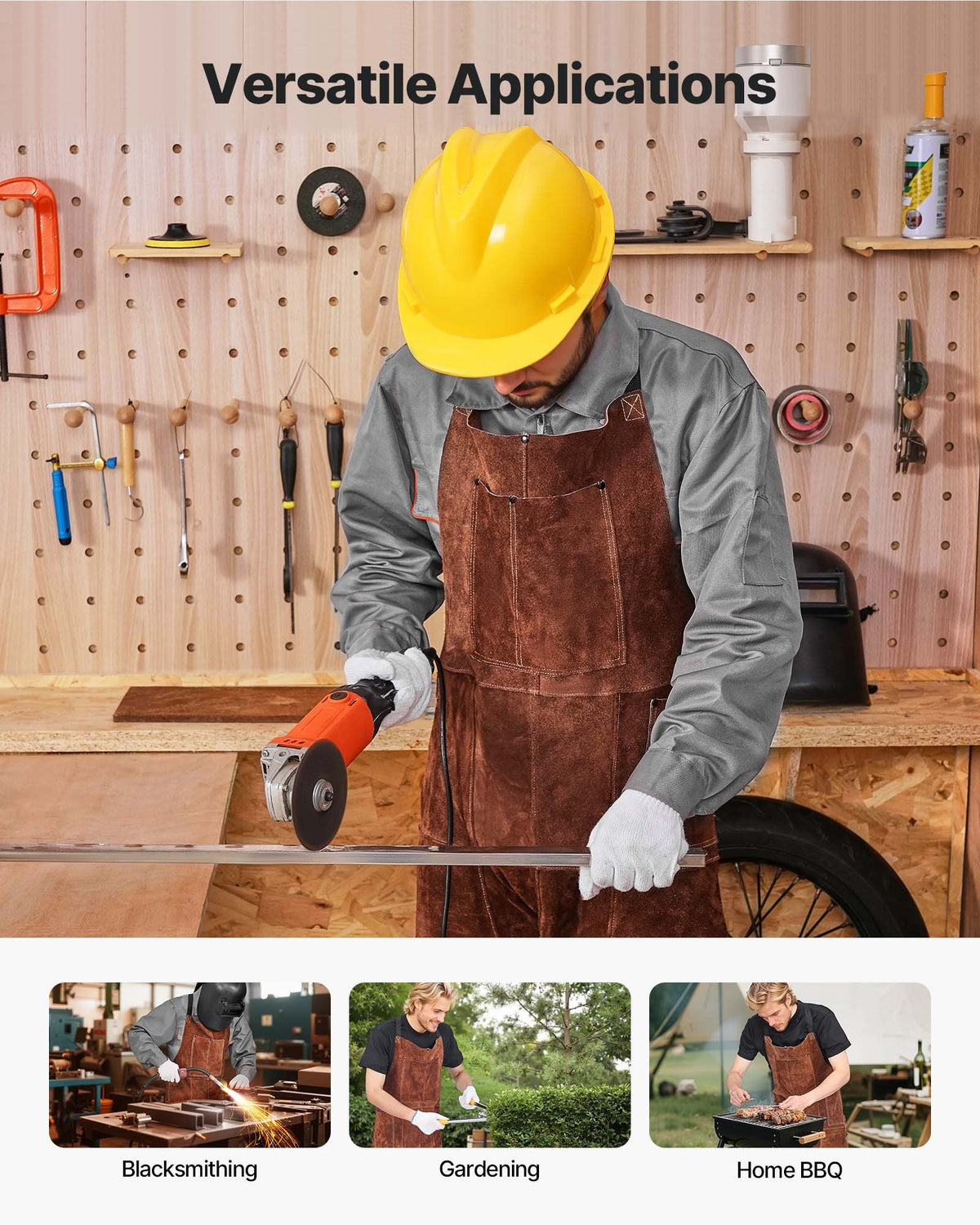 VEVOR Leather Welding Apron Split Leg, Heavy Duty Cowhide Flame Resistant Welding Pants for Men Women, Heat-Resistant Safety Apron with 3 Pockets for Woodworking, Gardening, Blacksmithing, M-Size - FTWQFTWQNPFRQZ1R7001V0 - view 7