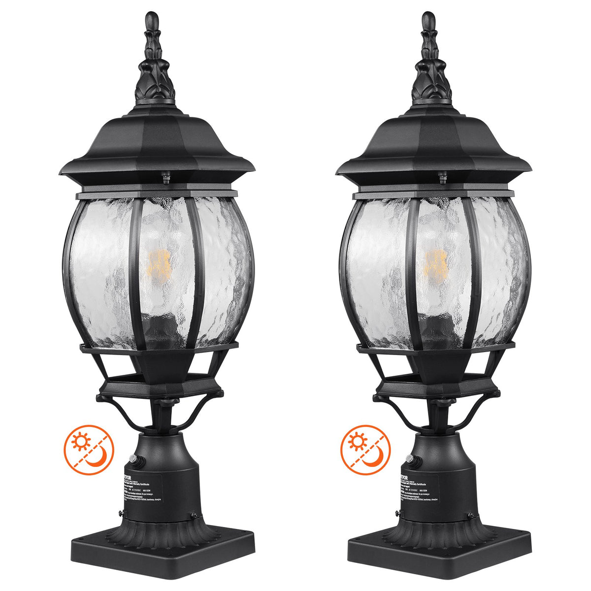 VEVOR 2 Pack Dusk to Dawn Outdoor Post Light, 20.87 in, Waterproof Lamp Post Light Fixtures with 5.5 in Pier Mount Base Glass Shade, Lightning-proof Exterior Pole Column Light for Patio Garden Pathway - FTYNHWZD2JZD98F8DV6 - view 1