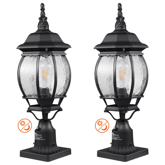 VEVOR 2 Pack Dusk to Dawn Outdoor Post Light, 20.87 in, Waterproof Lamp Post Light Fixtures with 5.5 in Pier Mount Base Glass Shade, Lightning-proof Exterior Pole Column Light for Patio Garden Pathway - FTYNHWZD2JZD98F8DV6 - view 1