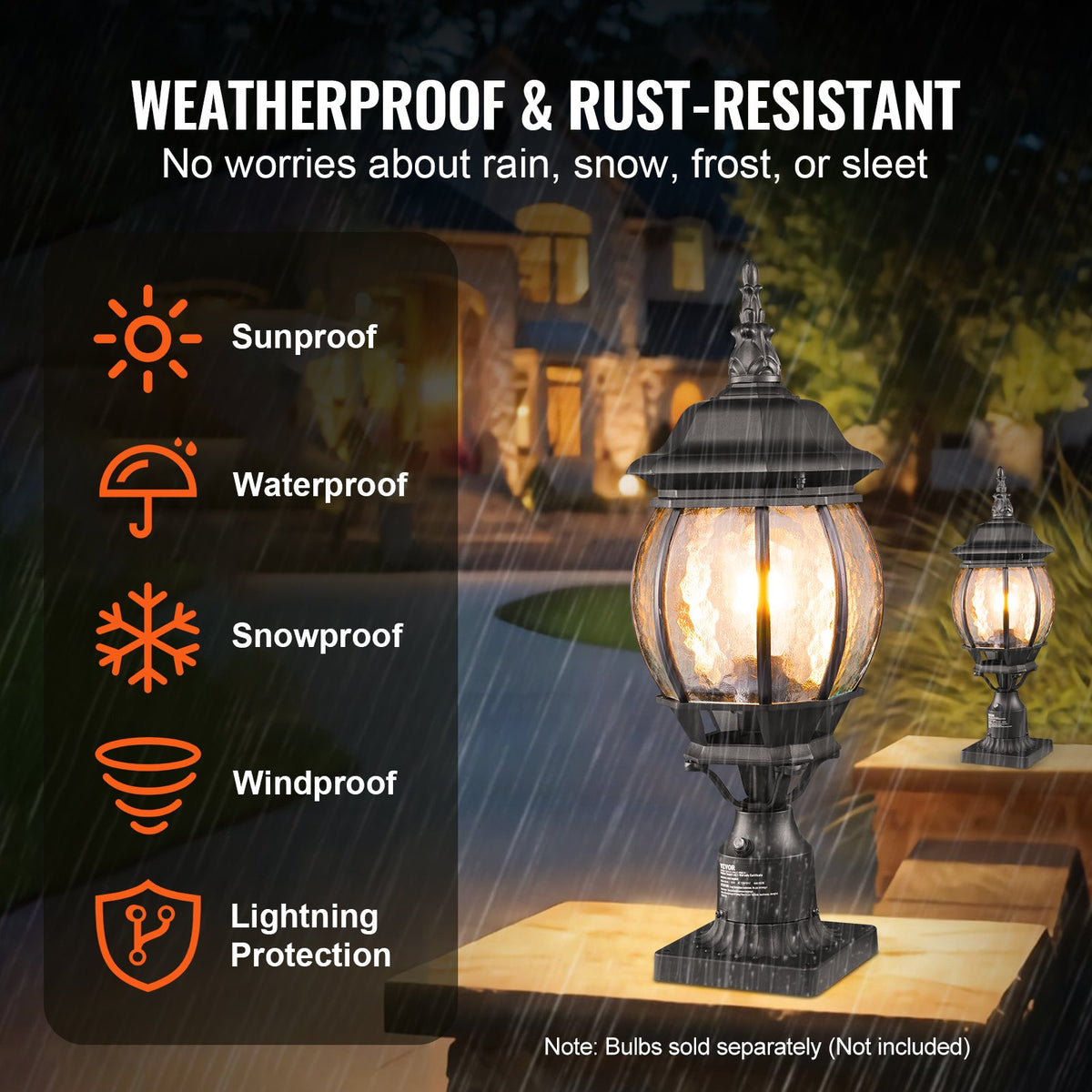 VEVOR 2 Pack Dusk to Dawn Outdoor Post Light, 20.87 in, Waterproof Lamp Post Light Fixtures with 5.5 in Pier Mount Base Glass Shade, Lightning-proof Exterior Pole Column Light for Patio Garden Pathway - FTYNHWZD2JZD98F8DV6 - view 4