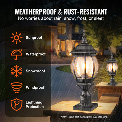 VEVOR 2 Pack Dusk to Dawn Outdoor Post Light, 20.87 in, Waterproof Lamp Post Light Fixtures with 5.5 in Pier Mount Base Glass Shade, Lightning-proof Exterior Pole Column Light for Patio Garden Pathway - FTYNHWZD2JZD98F8DV6 - view 4