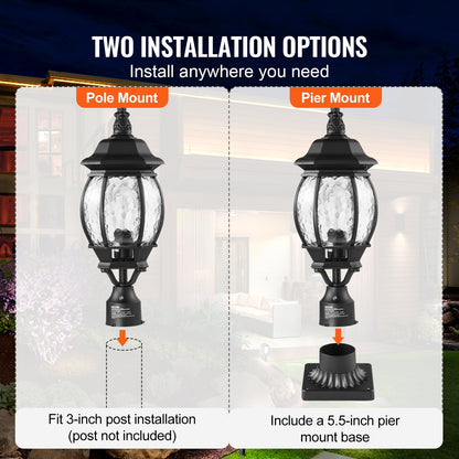 VEVOR 2 Pack Dusk to Dawn Outdoor Post Light, 20.87 in, Waterproof Lamp Post Light Fixtures with 5.5 in Pier Mount Base Glass Shade, Lightning-proof Exterior Pole Column Light for Patio Garden Pathway - FTYNHWZD2JZD98F8DV6 - view 6