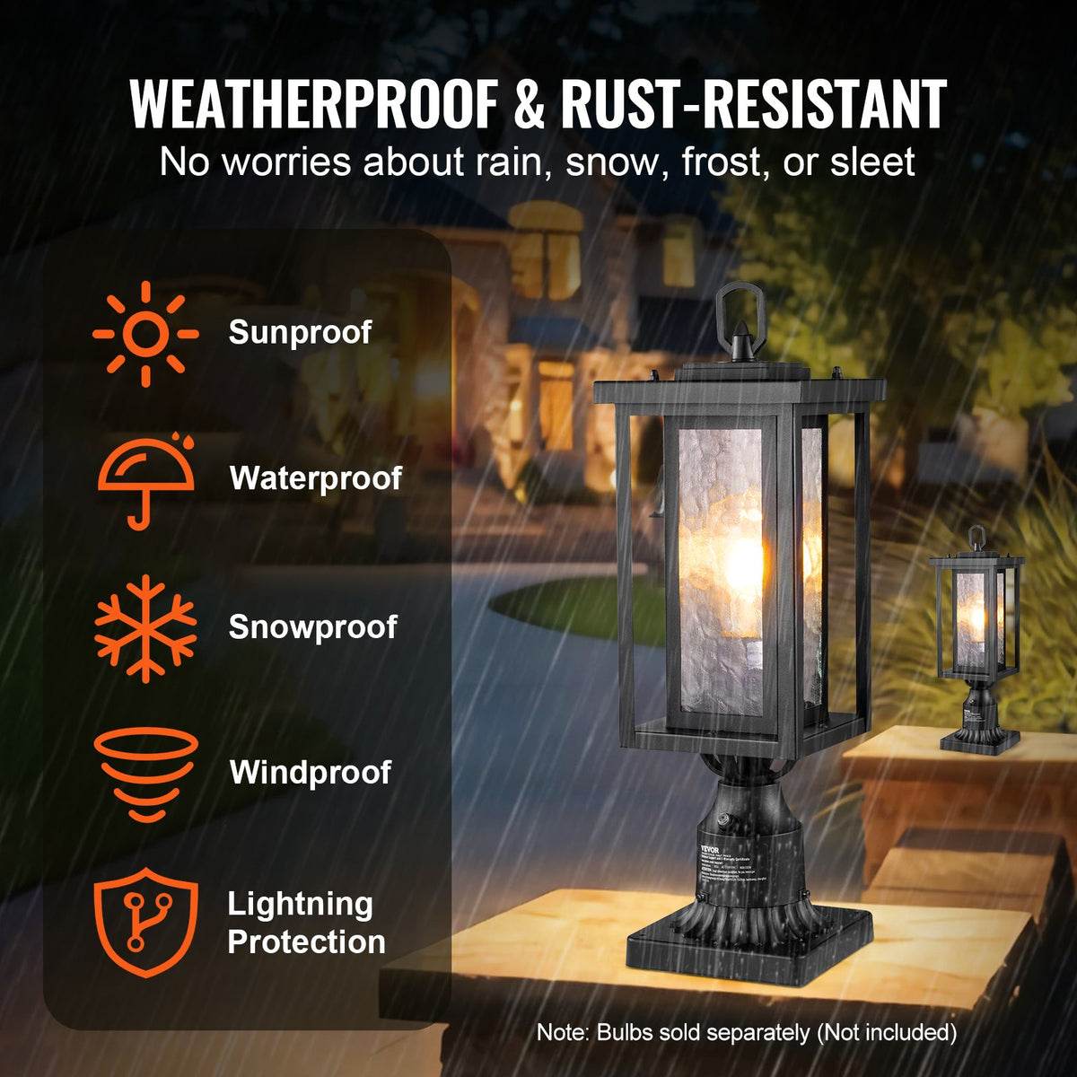 VEVOR 2 Pack Dusk to Dawn Outdoor Post Light, 17.72 in, Waterproof Lamp Post Light Fixtures with 3.5 in Pier Mount Base Glass Shade, Lightning-proof Exterior Pole Column Light for Patio Garden Pathway - FTYNHWZDDDZ1FWLF5V6 - view 4