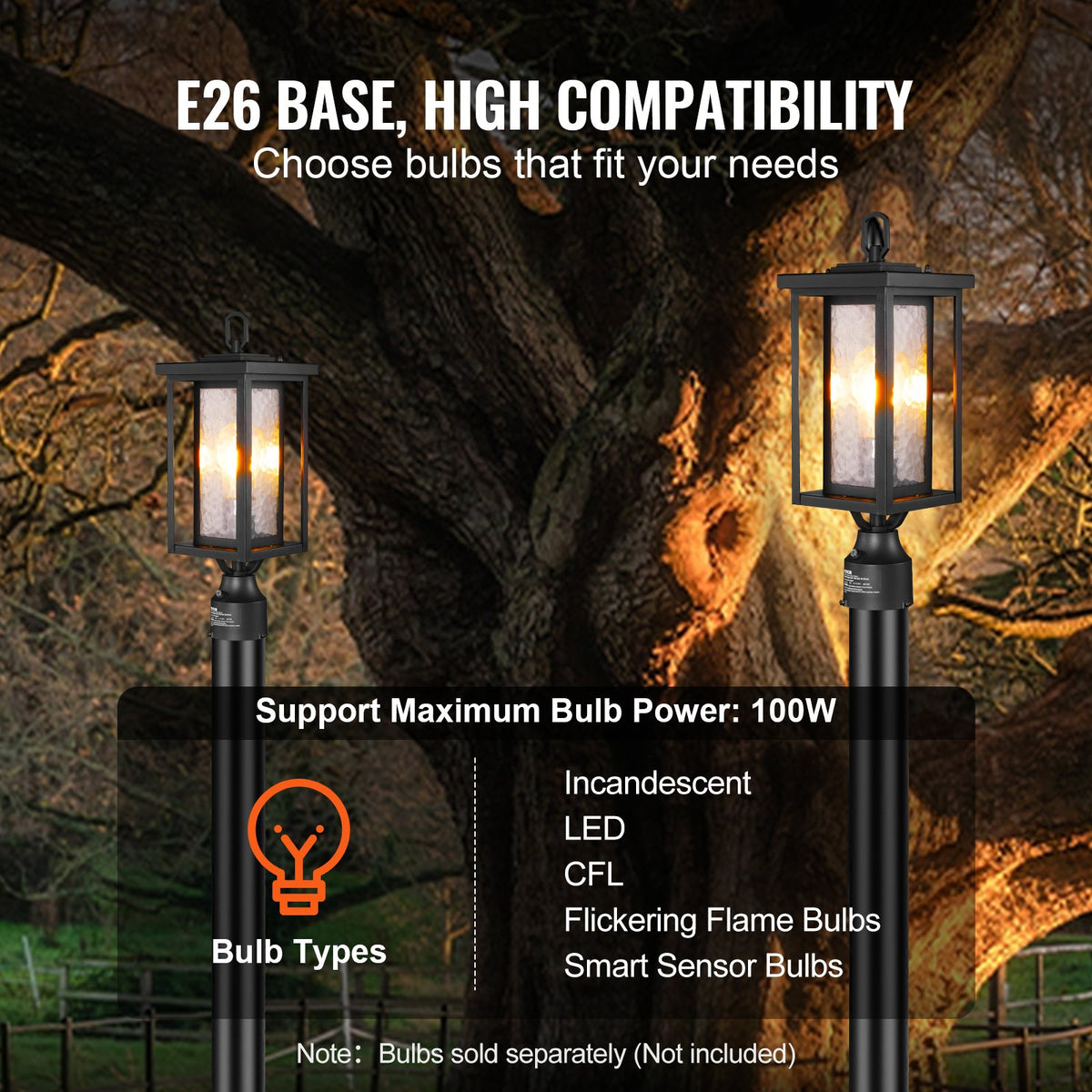 VEVOR 2 Pack Dusk to Dawn Outdoor Post Light, 17.72 in, Waterproof Lamp Post Light Fixtures with 3.5 in Pier Mount Base Glass Shade, Lightning-proof Exterior Pole Column Light for Patio Garden Pathway - FTYNHWZDDDZ1FWLF5V6 - view 5