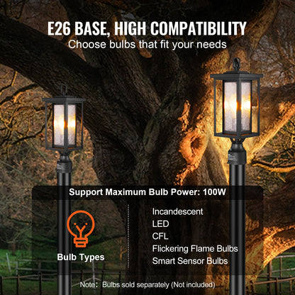 VEVOR 2 Pack Dusk to Dawn Outdoor Post Light, 17.72 in, Waterproof Lamp Post Light Fixtures with 3.5 in Pier Mount Base Glass Shade, Lightning-proof Exterior Pole Column Light for Patio Garden Pathway - FTYNHWZDDDZ1FWLF5V6 - view 5