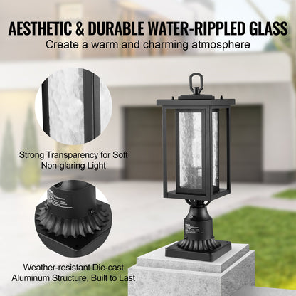 VEVOR 2 Pack Dusk to Dawn Outdoor Post Light, 17.72 in, Waterproof Lamp Post Light Fixtures with 3.5 in Pier Mount Base Glass Shade, Lightning-proof Exterior Pole Column Light for Patio Garden Pathway - FTYNHWZDDDZ1FWLF5V6 - view 7
