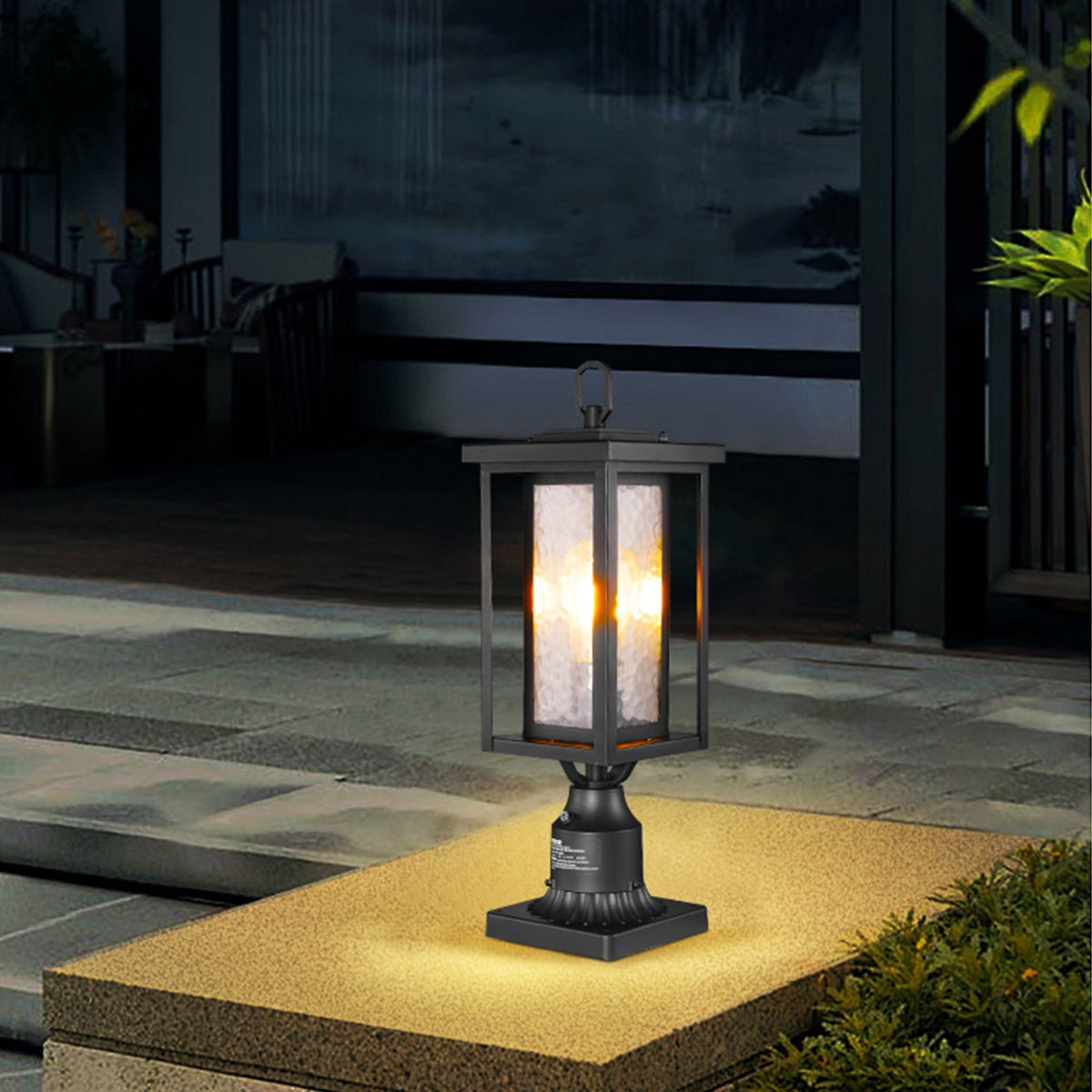 VEVOR 2 Pack Dusk to Dawn Outdoor Post Light, 17.72 in, Waterproof Lamp Post Light Fixtures with 3.5 in Pier Mount Base Glass Shade, Lightning-proof Exterior Pole Column Light for Patio Garden Pathway - FTYNHWZDDDZ1FWLF5V6 - view 9