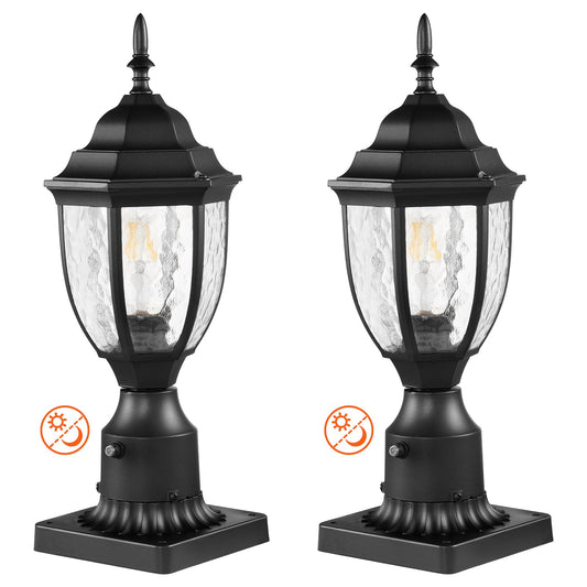 VEVOR 2 Pack Dusk to Dawn Outdoor Post Light, 15.35 in, Waterproof Lamp Post Light Fixtures with 3.5 in Pier Mount Base Glass Shade, Lightning-proof Exterior Pole Column Light for Patio Garden Pathway - FTYNHWZDDDZ1HLX03V6 - view 1