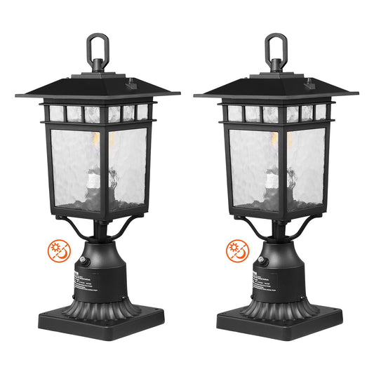 VEVOR 2 Pack Dusk to Dawn Outdoor Post Light, 15.75 in, Waterproof Lamp Post Light Fixtures with 5.5 in Pier Mount Base Glass Shade, Lightning-proof Exterior Pole Column Light for Patio Garden Pathway - FTYNHWZDDDZ1M086HV6 - view 1
