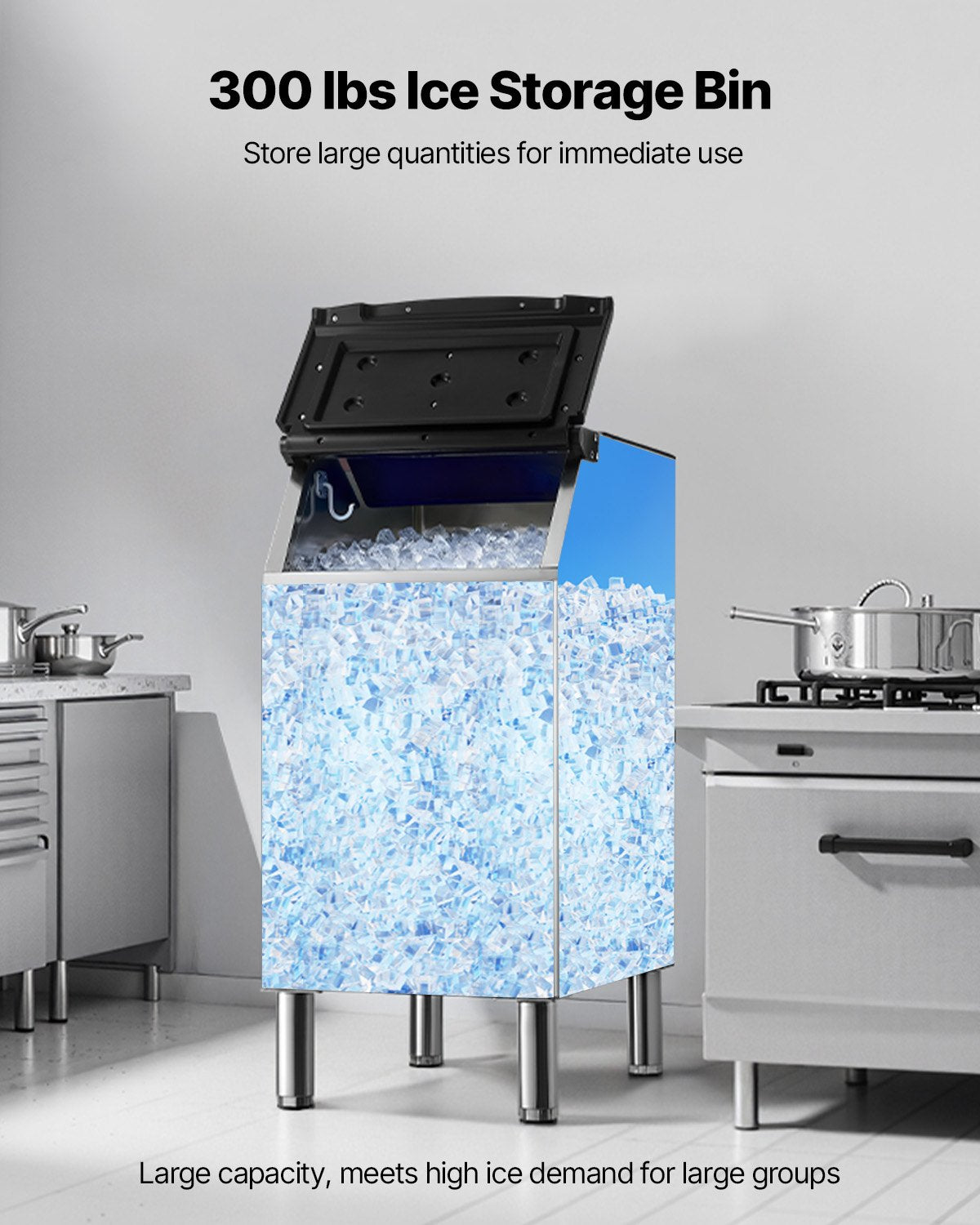 VEVOR Commercial Ice Maker Storage Bin, 300 LBS Capacity Ice-Bin, Stainless Steel Commercial Ice Storage Bin with Adjustable Anti-slip Rubber Feet, Suitable for Restaurant Hotel and Beverage Shops - FTZBJBTX260L1AZ5P001V0 - view 3