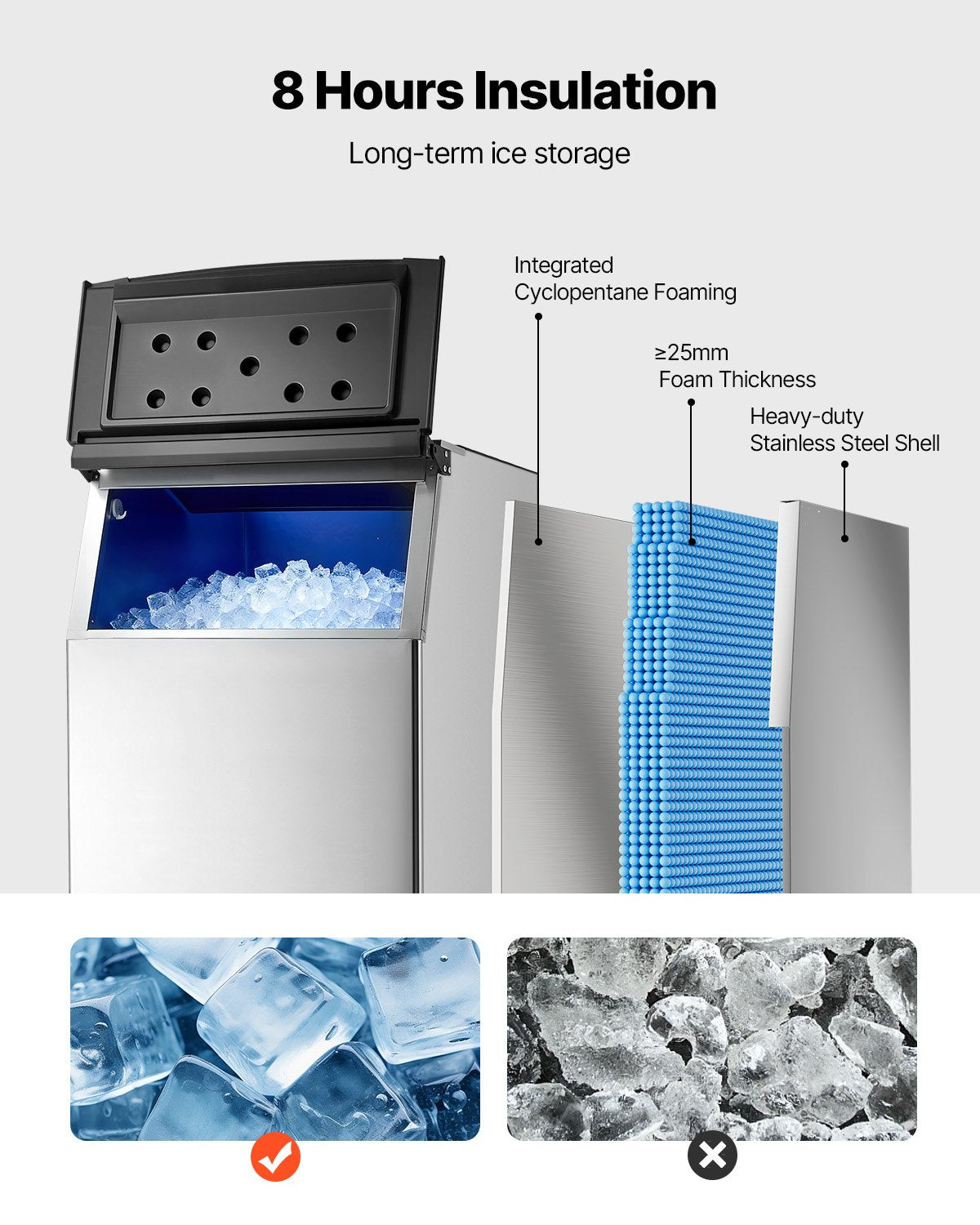 VEVOR Commercial Ice Maker Storage Bin, 500 LBS Capacity Ice-Bin, Stainless Steel Commercial Ice Storage Bin with Adjustable Anti-slip Rubber Feet, Suitable for Restaurant Hotel and Beverage Shops - FTZBJBTX500L15LVD001V0 - view 4