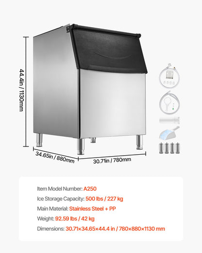 VEVOR Commercial Ice Maker Storage Bin, 500 LBS Capacity Ice-Bin, Stainless Steel Commercial Ice Storage Bin with Adjustable Anti-slip Rubber Feet, Suitable for Restaurant Hotel and Beverage Shops - FTZBJBTX500L15LVD001V0 - view 8