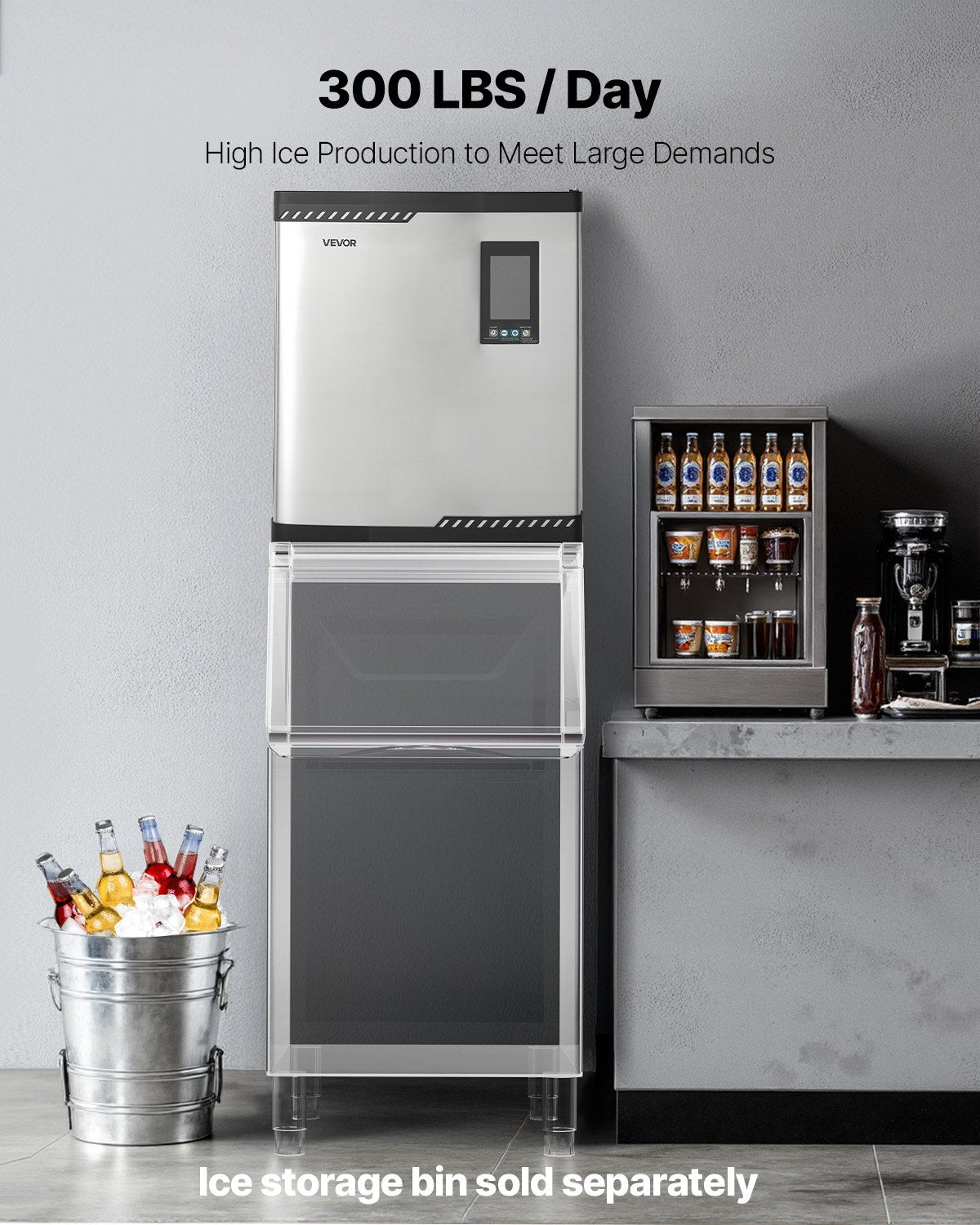 VEVOR Commercial Ice Maker Machine - Head, 300 Lbs/Day Stainless Steel Ice Machine with Scheduled Ice-Making, Self-Cleaning, Adjustable Thickness, Ideal for Restaurant Bar Cafe Hotel - Head Only - FTZBJJTXFB30BP3NB001V1 - view 4