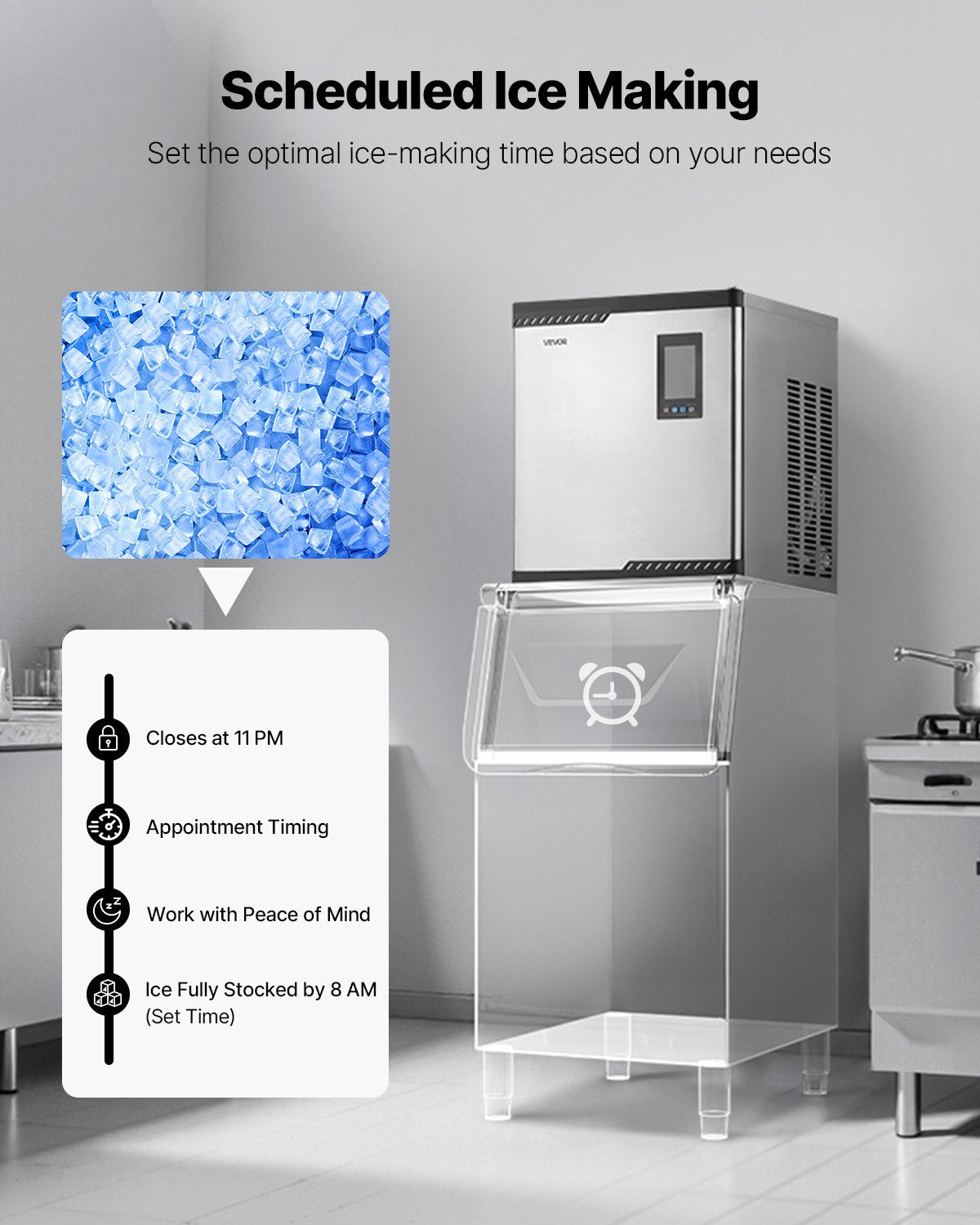 VEVOR Commercial Ice Maker Machine - Head, 300 Lbs/Day Stainless Steel Ice Machine with Scheduled Ice-Making, Self-Cleaning, Adjustable Thickness, Ideal for Restaurant Bar Cafe Hotel - Head Only - FTZBJJTXFB30BP3NB001V1 - view 7