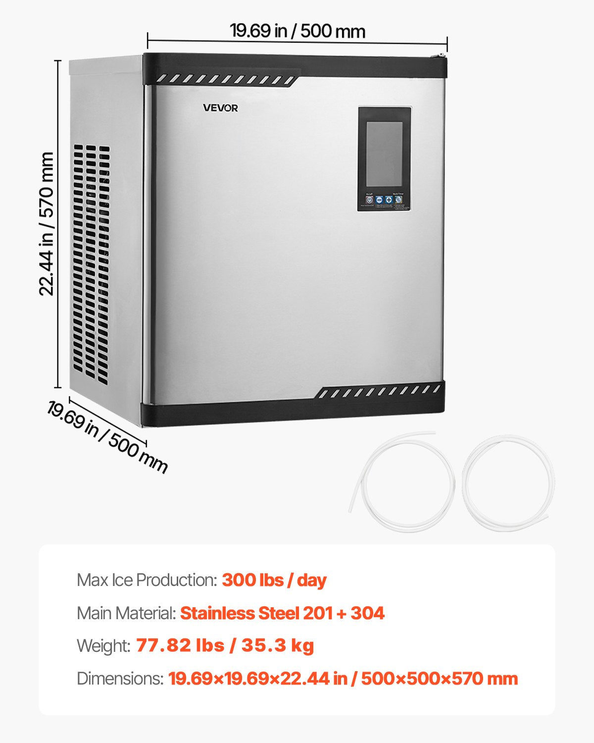 VEVOR Commercial Ice Maker Machine - Head, 300 Lbs/Day Stainless Steel Ice Machine with Scheduled Ice-Making, Self-Cleaning, Adjustable Thickness, Ideal for Restaurant Bar Cafe Hotel - Head Only - FTZBJJTXFB30BP3NB001V1 - view 8