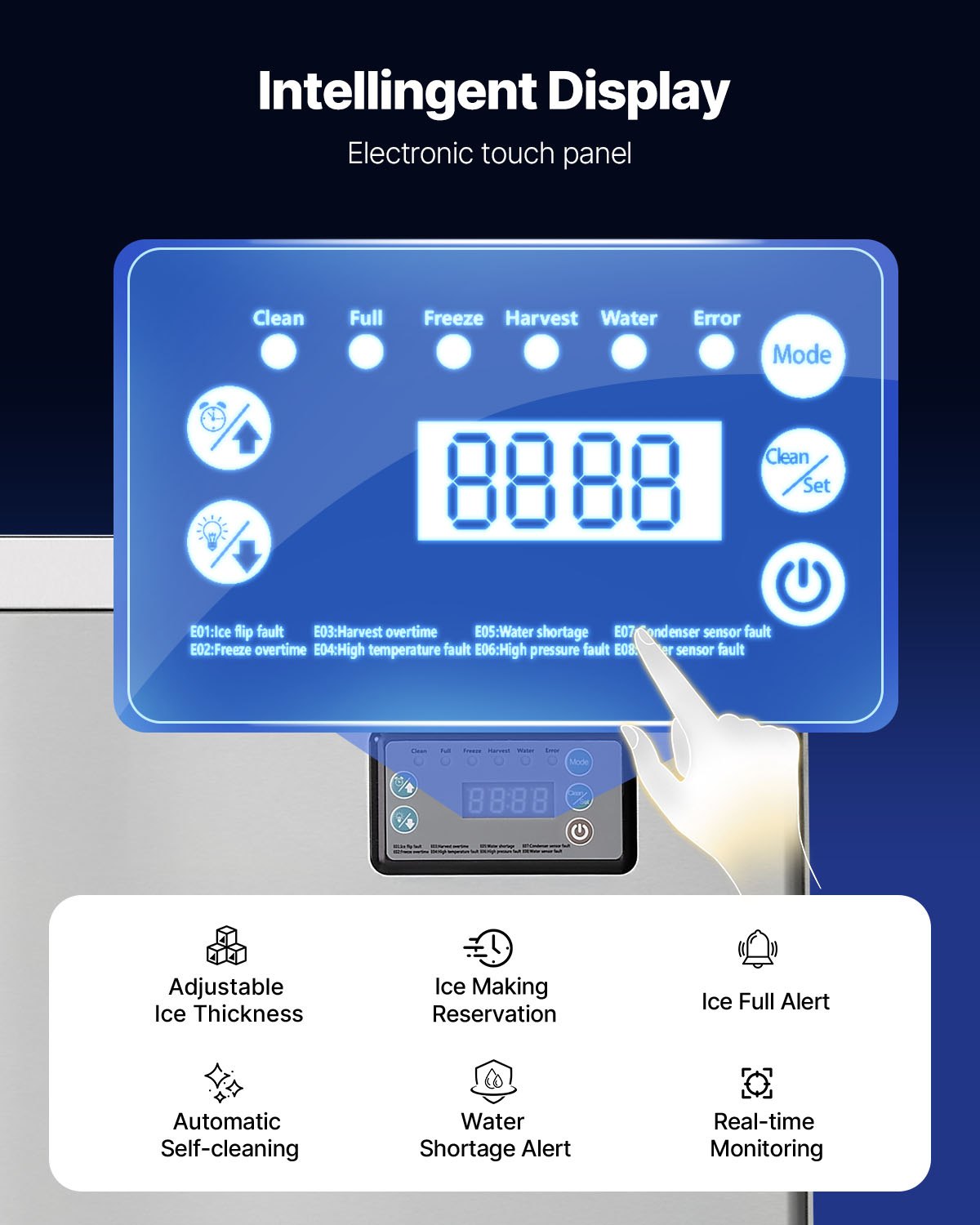 VEVOR Commercial Ice Maker Machine - Head, 450 Lbs/Day Stainless Steel Ice Machine with Scheduled Ice-Making, Self-Cleaning, Adjustable Thickness, Ideal for Restaurant Bar Cafe Hotel - Head Only - FTZBJJTXFB45HO1GS001V1 - view 6