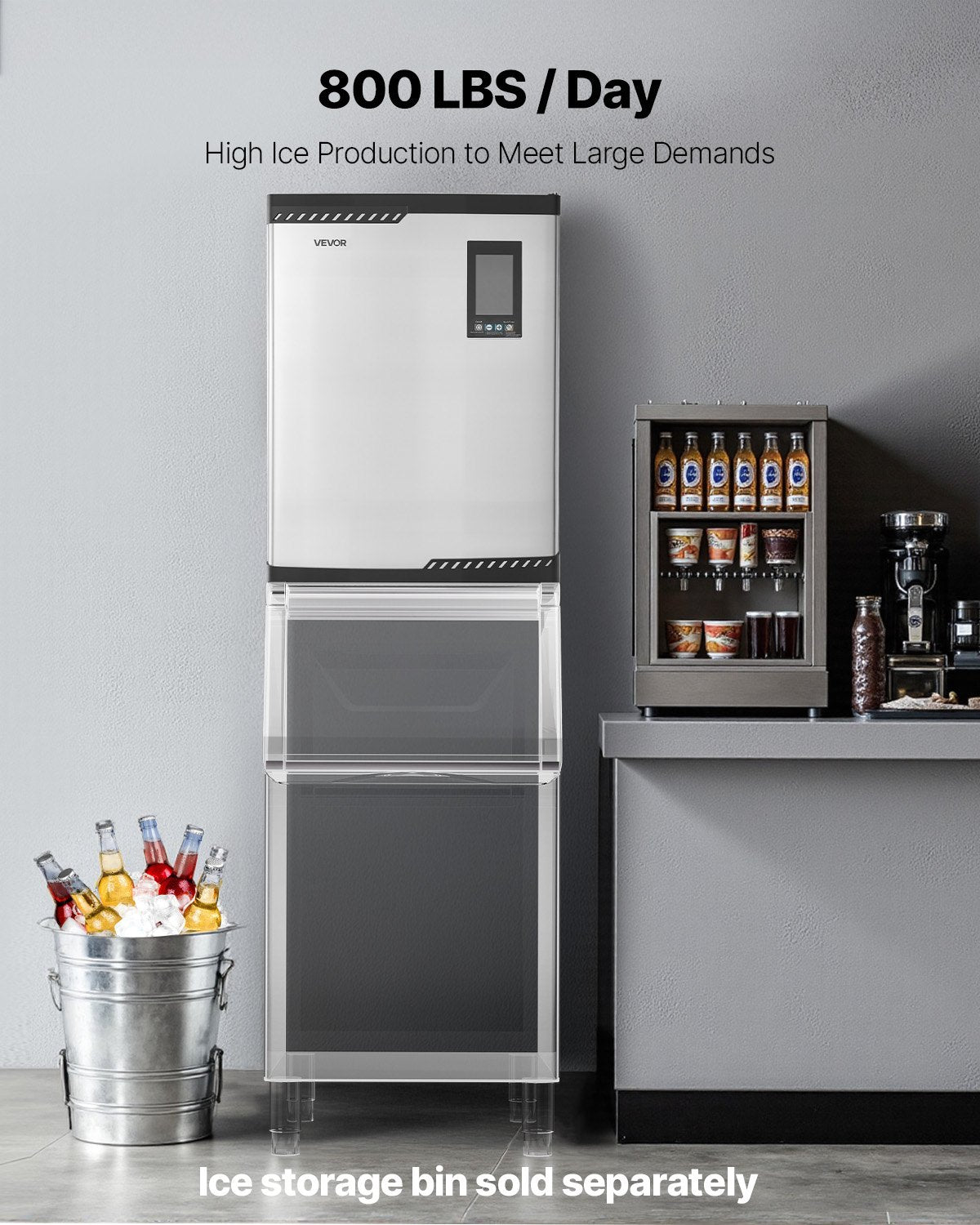 VEVOR Commercial Ice Maker Machine - Head, 800 Lbs/Day Stainless Steel Ice Machine with Scheduled Ice-Making, Self-Cleaning, Adjustable Thickness, Ideal for Restaurant Bar Cafe Hotel - Head Only - FTZBJJTXFB509P343001V1 - view 4