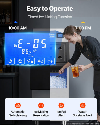 VEVOR Commercial Ice Maker Machine 460 Lbs/24H Stainless Steel Head Only, Ice-Making for Restaurant Bar Cafe Hotel, Ice Ready in 15 Mins, with Self-Cleaning, 156 pcs Ice Tray, Adjustable Thickness - FTZBJJTXFZHFI8IFX001V1 - view 5