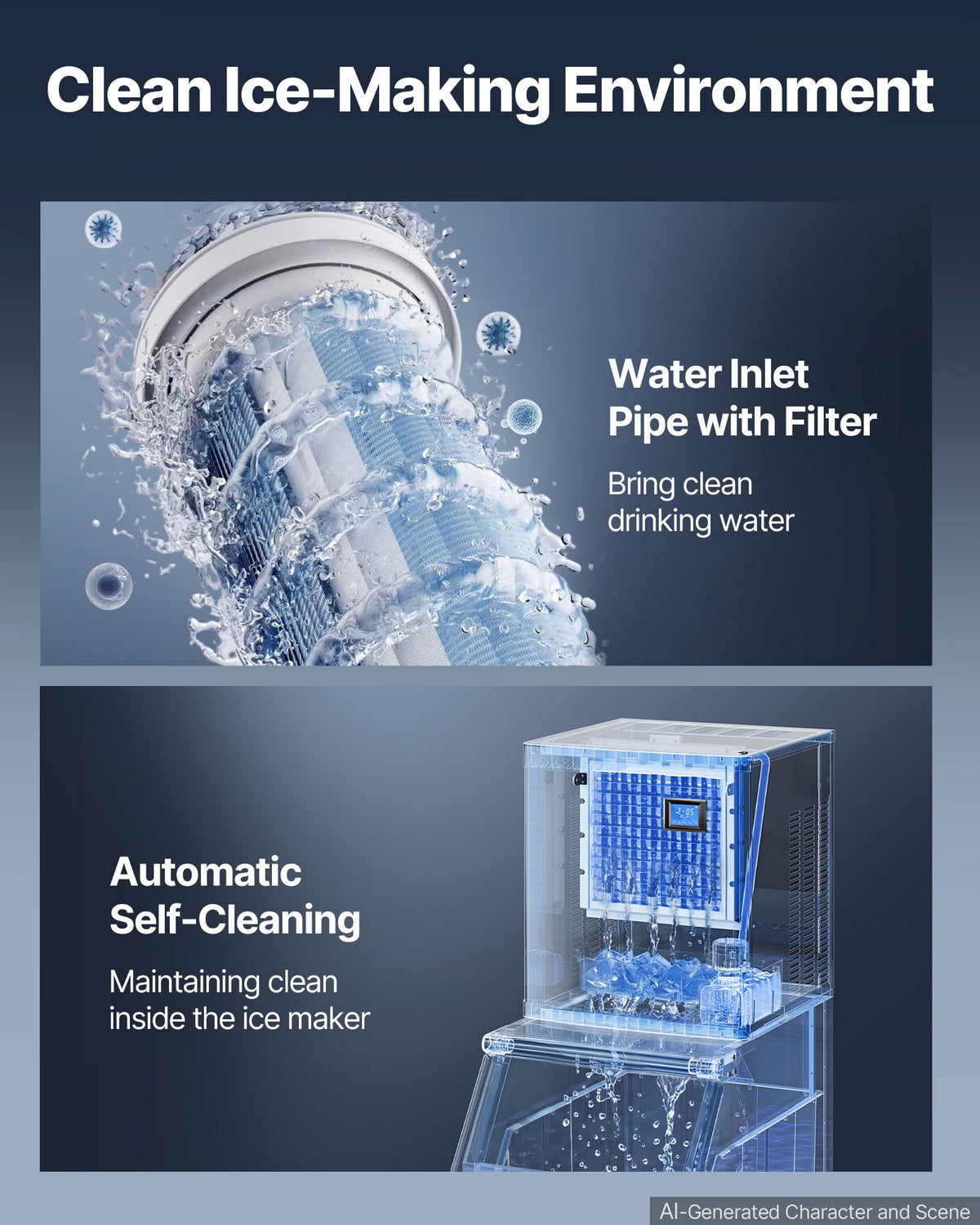 VEVOR Commercial Ice Maker Machine 460 Lbs/24H Stainless Steel Head Only, Ice-Making for Restaurant Bar Cafe Hotel, Ice Ready in 15 Mins, with Self-Cleaning, 156 pcs Ice Tray, Adjustable Thickness - FTZBJJTXFZHFI8IFX001V1 - view 6