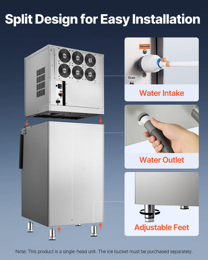 VEVOR Commercial Ice Maker Machine 460 Lbs/24H Stainless Steel Head Only, Ice-Making for Restaurant Bar Cafe Hotel, Ice Ready in 15 Mins, with Self-Cleaning, 156 pcs Ice Tray, Adjustable Thickness - FTZBJJTXFZHFI8IFX001V1 - view 8