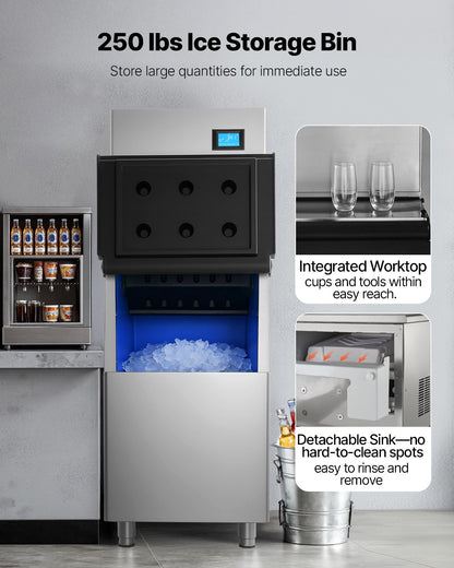 VEVOR Commercial Ice Maker Machine, 360LBS/24H Ice-Making Machine with 250LBS Large Storage Bin, Auto Self-Cleaning Ice Maker with Touchscreen for Bar Cafe Restaurant Business Commercial - FTZBJTJFB360LRGZU001V1 - view 4