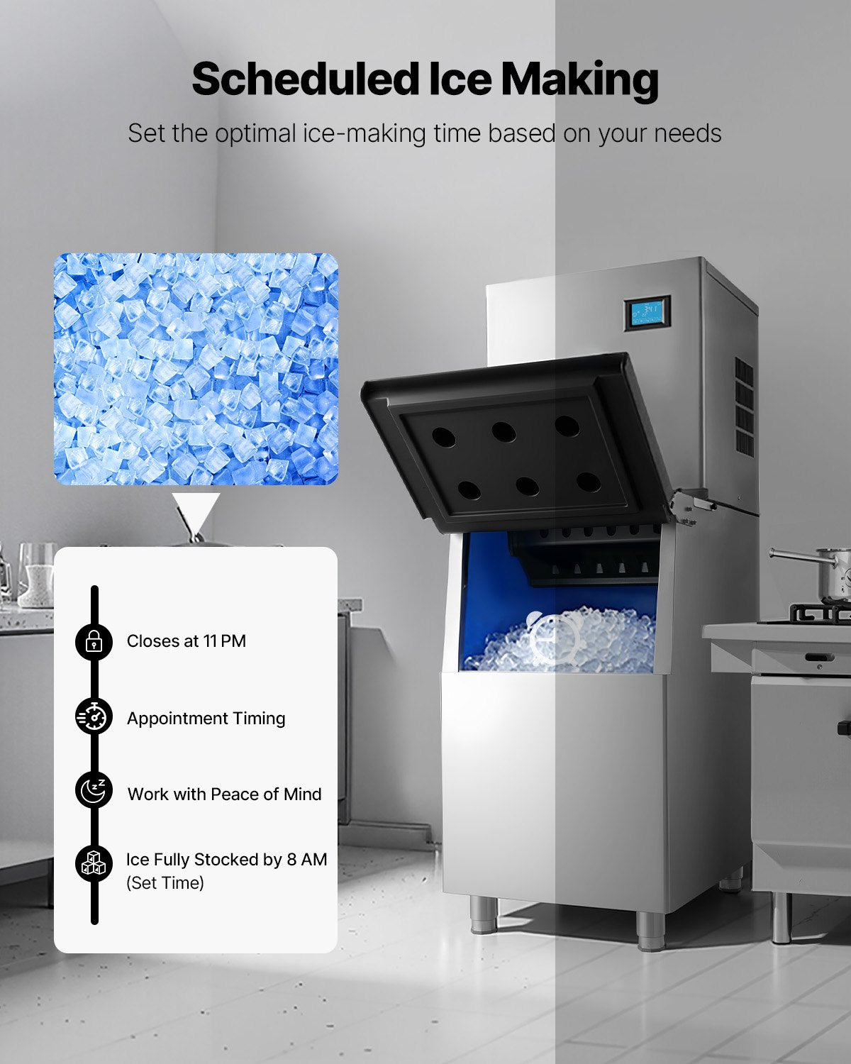 VEVOR Commercial Ice Maker Machine, 360LBS/24H Ice-Making Machine with 250LBS Large Storage Bin, Auto Self-Cleaning Ice Maker with Touchscreen for Bar Cafe Restaurant Business Commercial - FTZBJTJFB360LRGZU001V1 - view 7