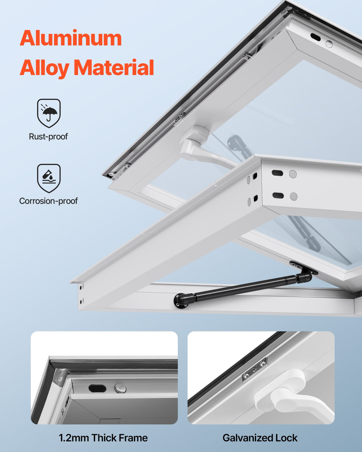 VEVOR Concession Window 36x24 in, Aluminum Alloy Frame Service Window for Food Truck, Up to 85 Degrees Stand Serving Window with Awning Door and Drag Hook, Rainwater Resistant for Concession Trailers - FWCK3624YC0Y97XEC001V0 - view 6