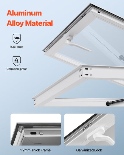 VEVOR Concession Window 36x36 in, Aluminum Alloy Frame Service Window for Food Truck, Up to 85 Degrees Stand Serving Window with Awning Door and Drag Hook, Rainwater Resistant for Concession Trailers - FWCK3636YC0Y1HEUY001V0 - view 6