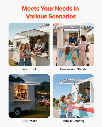 VEVOR Concession Window 36x36 in, Aluminum Alloy Frame Service Window for Food Truck, Up to 85 Degrees Stand Serving Window with Awning Door and Drag Hook, Rainwater Resistant for Concession Trailers - FWCK3636YC0Y1HEUY001V0 - view 7
