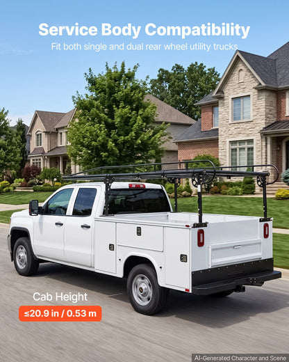 VEVOR Service Body Truck Ladder Rack 1000LBS Capacity Over-Cab Trucks Rack, 21"-31" Height Adjustable, Fit Single/Dual Rear Wheel Utility Truck, Heavy Duty Steel Support for Kayak Surfboard Lumber - FWCXTJJDKGDKL37US002V0 - view 3