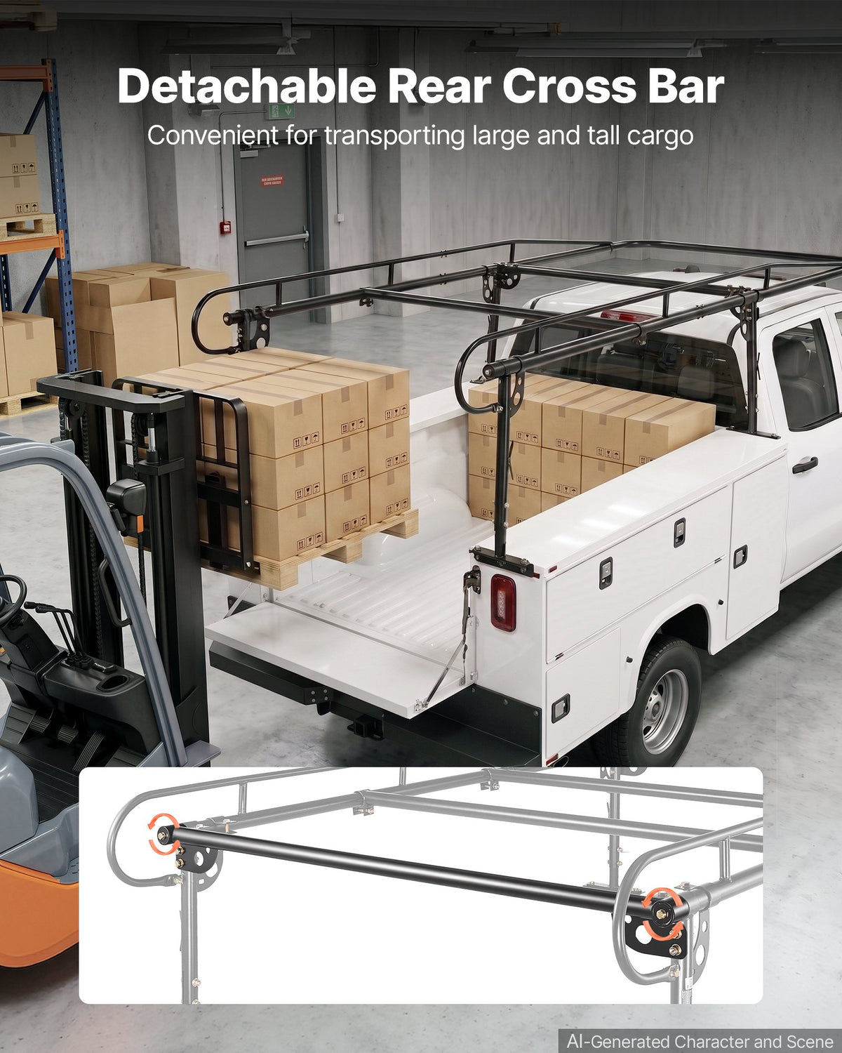 VEVOR Service Body Truck Ladder Rack 1000LBS Capacity Over-Cab Trucks Rack, 21"-31" Height Adjustable, Fit Single/Dual Rear Wheel Utility Truck, Heavy Duty Steel Support for Kayak Surfboard Lumber - FWCXTJJDKGDKL37US002V0 - view 7