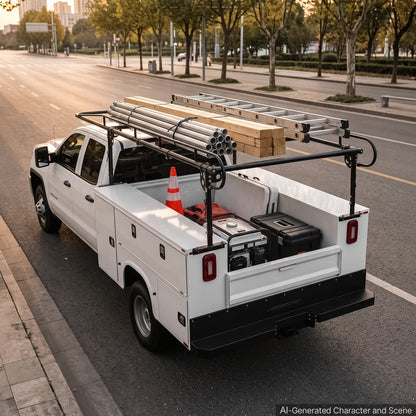 VEVOR Service Body Truck Ladder Rack 1000LBS Capacity Over-Cab Trucks Rack, 21"-31" Height Adjustable, Fit Single/Dual Rear Wheel Utility Truck, Heavy Duty Steel Support for Kayak Surfboard Lumber - FWCXTJJDKGDKL37US002V0 - view 9