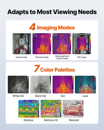 VEVOR Pro Thermal Imaging Camera, Upgraded 512 x 384 TISR Super Resolution, 3.45" LCD Infrared Thermal Imager with 2MP Visual Camera, 25HZ Refresh Rate, -4°F - 1022°F, 4 Image Modes & 7 Color Palettes - FWIFIYHWRXY32CPHW002V9 - view 6