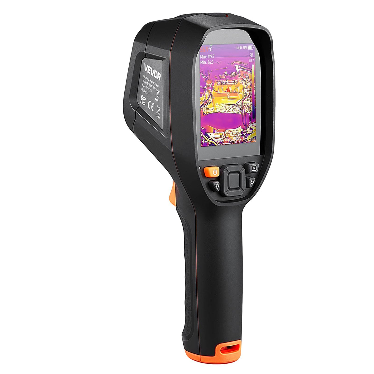 VEVOR Pro Thermal Imaging Camera, Upgraded 512 x 384 TISR Super Resolution, 3.45" LCD Infrared Thermal Imager with 2MP Visual Camera, 25HZ Refresh Rate, -4°F - 1022°F, 4 Image Modes & 7 Color Palettes - FWIFIYHWRXY32CPHW002V9 - view 10