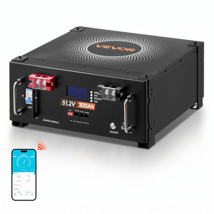 VEVOR 48V 100Ah LiFePO4 Lithium Battery, Built-in 100A BMS, 51.2V Server Rack LiFePO4 Battery with Bluetooth, 5120Wh Capacity, 6000 Cycles, LCD Display, for Solar Energy Storage Home Backup Power - FWQJJDC512V1QKMX1001V9 - view 1