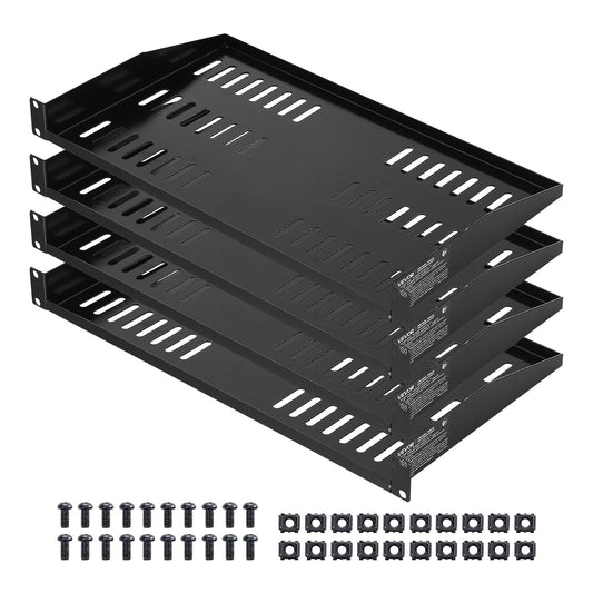 VEVOR 1U Server Rack Shelf, 4 PCS, 50 lbs Max Load-Bearing Vented Cantilever, Wall Mount or Rack Mount Shelf with Tray, 10 in Depth, Good Air Circulation for 19 Inch Cabinet Computer Network Equipment - FWQJJGB4J1U1MWT05001V0 - view 1