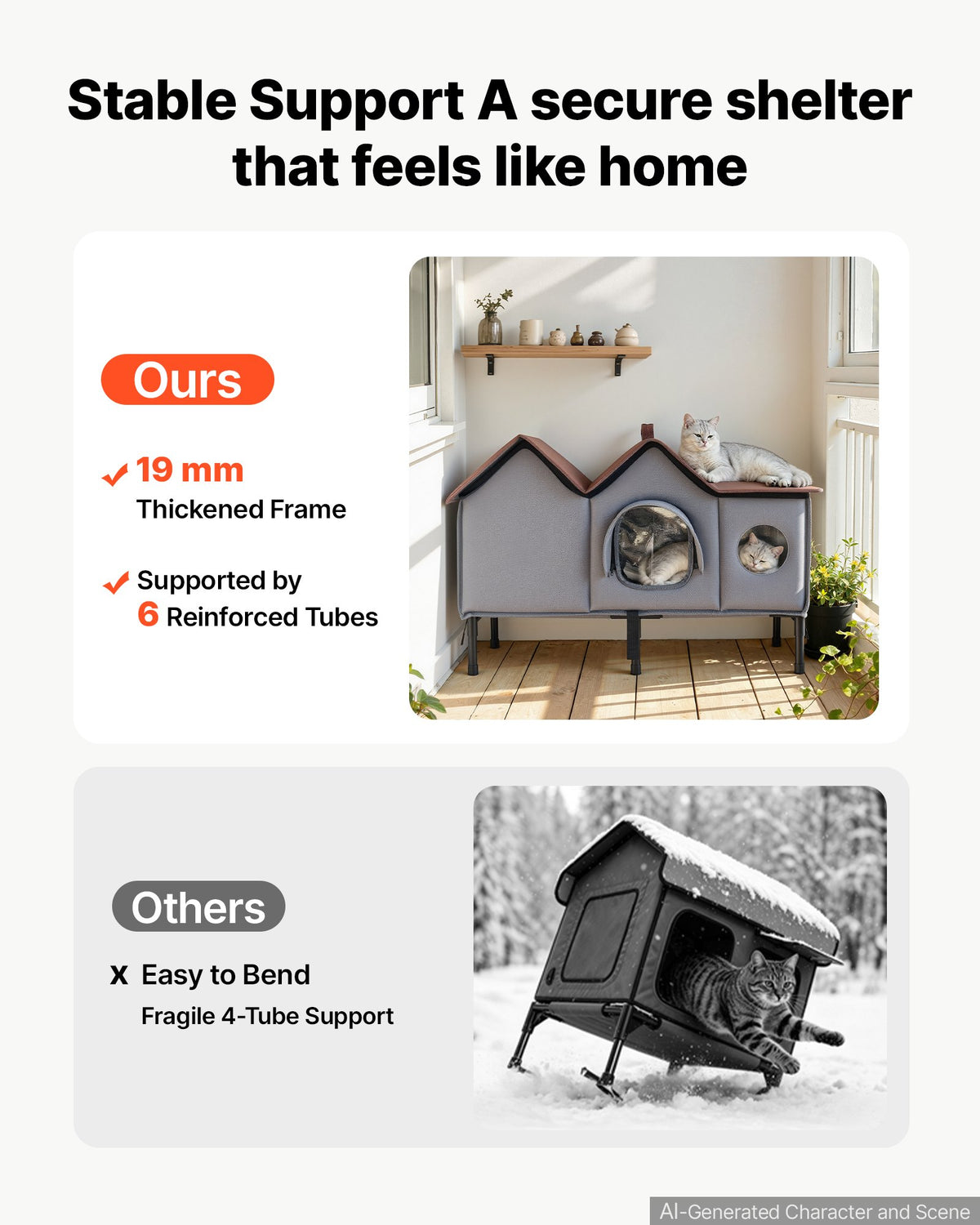 VEVOR Elevated Heated Cat House 35W Insulated Kitty Shelter with Heated Pad, for Indoor Outdoor Winter Use, Double-Door & Private Side Curtain, Waterproof Weatherproof Stray Feral Shelter for Outside - FWSBYMBHS30IBXMNY001V1 - view 5