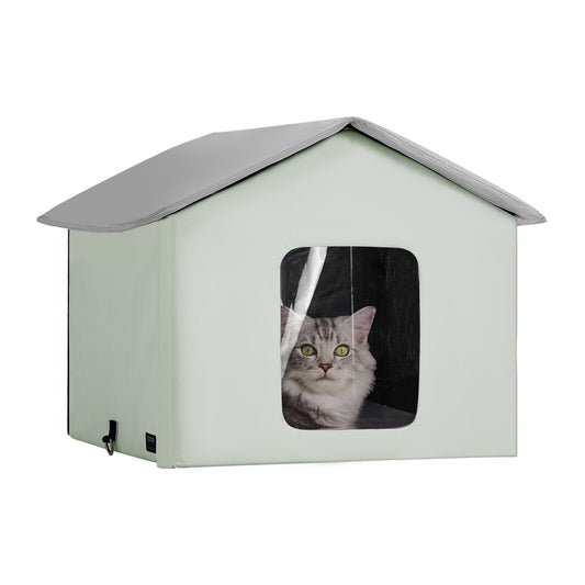 VEVOR Heated Cat House, Outdoor Kitty Shelter with Adjustable Temperature and Timer, 600D Oxford Cloth Foldable Cat Shelter with Heated Pad  for Winter to Stay Warm and Cozy, Green (Middle) - FWSBYMBHSNJB0APUQV1 - view 1