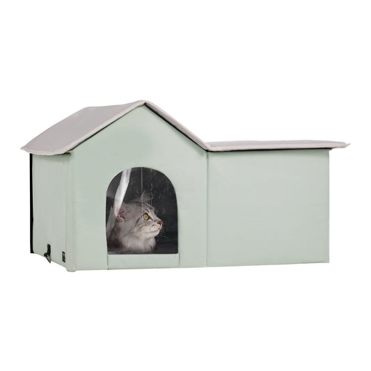 VEVOR Heated Cat House, Outdoor Kitty Shelter with Adjustable Temperature and Timer, 600D Oxford Cloth Foldable Cat Shelter with Heated Pad  for Winter to Stay Warm and Cozy, Green (Large) - FWSBYMBHSNJBGX6FWV1 - view 1