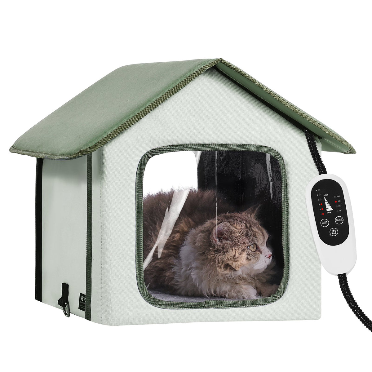 VEVOR Elevated Heated Cat House, Outdoor Kitty Shelter with Timer, 600D Oxford Cloth Foldable Cat Shelter with Heated Pad for Winter to Stay Warm and Cozy, Green (Small) - FWSBYMBHSNJBKOLU0V1 - view 1