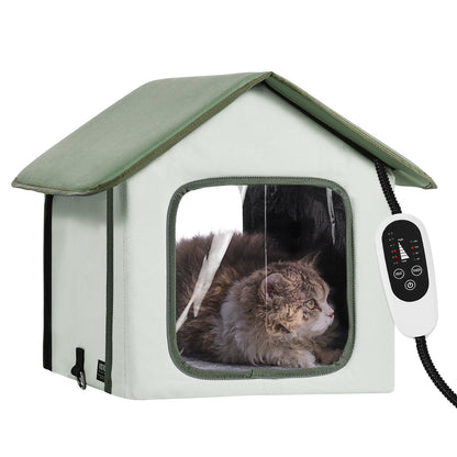 VEVOR Elevated Heated Cat House, Outdoor Kitty Shelter with Timer, 600D Oxford Cloth Foldable Cat Shelter with Heated Pad for Winter to Stay Warm and Cozy, Green (Small) - FWSBYMBHSNJBKOLU0V1 - view 1