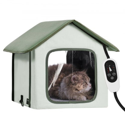 VEVOR Elevated Heated Cat House, Outdoor Kitty Shelter with Timer, 600D Oxford Cloth Foldable Cat Shelter with Heated Pad for Winter to Stay Warm and Cozy, Green (Small) - FWSBYMBHSNJBKOLU0V1 - view 2