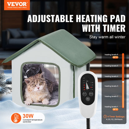 VEVOR Elevated Heated Cat House, Outdoor Kitty Shelter with Timer, 600D Oxford Cloth Foldable Cat Shelter with Heated Pad for Winter to Stay Warm and Cozy, Green (Small) - FWSBYMBHSNJBKOLU0V1 - view 3