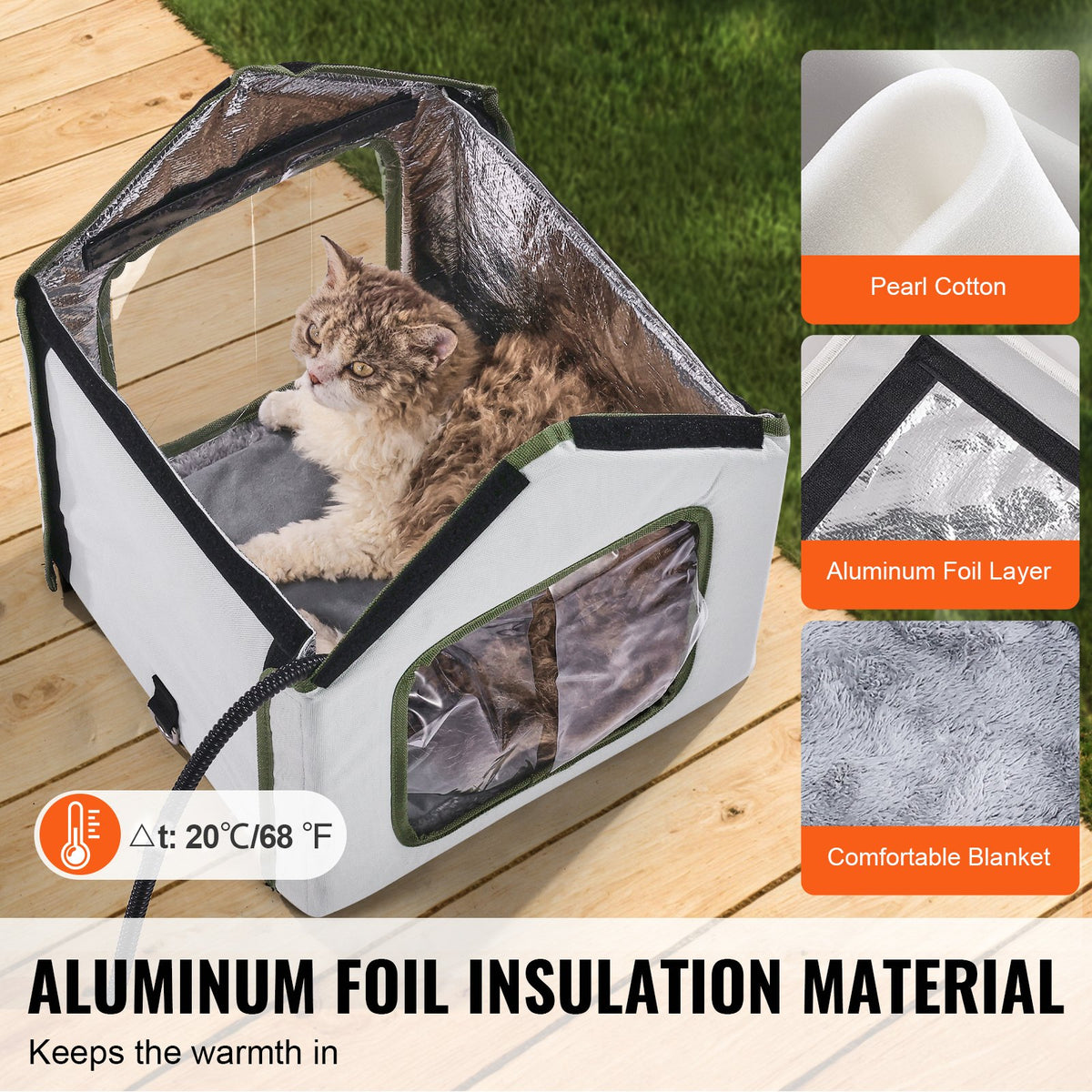 VEVOR Elevated Heated Cat House, Outdoor Kitty Shelter with Timer, 600D Oxford Cloth Foldable Cat Shelter with Heated Pad for Winter to Stay Warm and Cozy, Green (Small) - FWSBYMBHSNJBKOLU0V1 - view 4